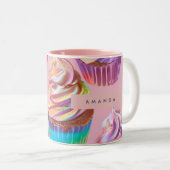 Personalized Rainbow Pastel Cupcake with Glitter ツートーンマグカップ (正面右)