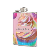 Personalized Rainbow Pastel Cupcake with Glitter フラスク (左)