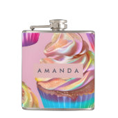 Personalized Rainbow Pastel Cupcake with Glitter フラスク (正面)