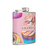 Personalized Rainbow Pastel Cupcake with Glitter フラスク (右)