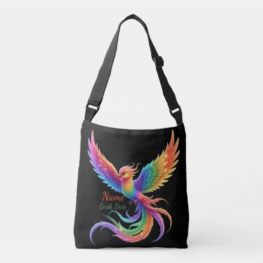 Personalized Rainbow Phoenix Name Birthdate Gift クロスボディバッグ (正面)