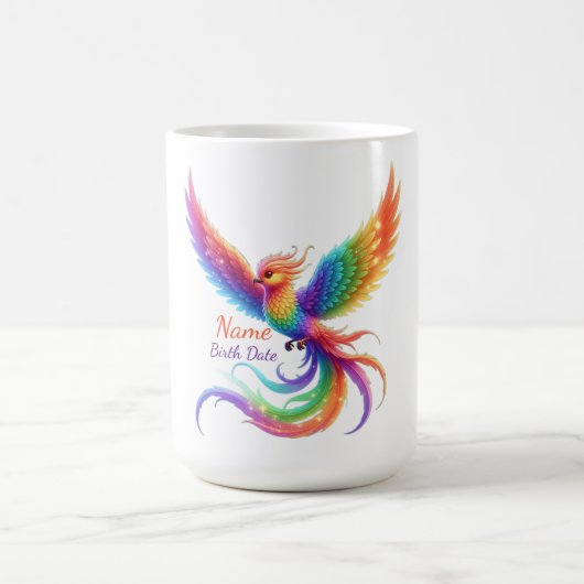 Personalized Rainbow Phoenix Name Birthdate Gift コーヒーマグカップ (中央)