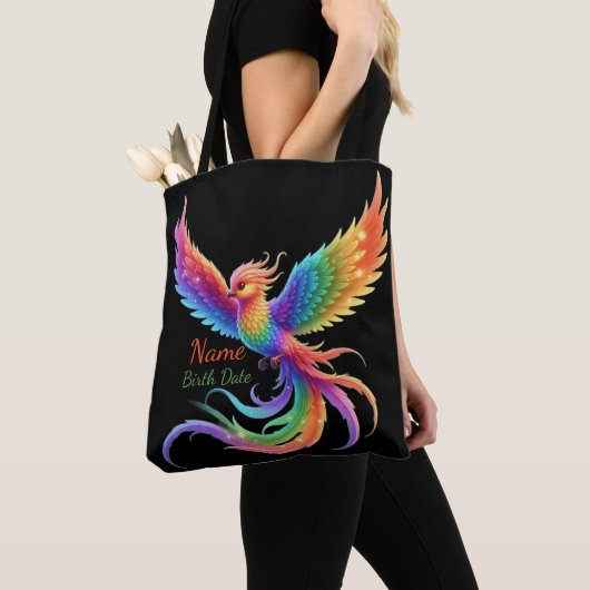 Personalized Rainbow Phoenix Name Birthdate Gift トートバッグ (クローズアップ)