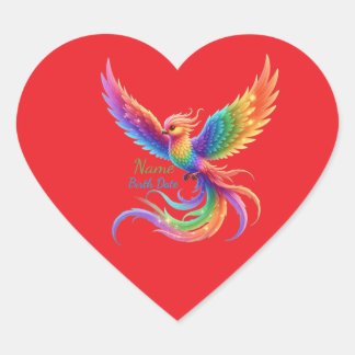 Personalized Rainbow Phoenix Name Birthdate Gift ハートシール