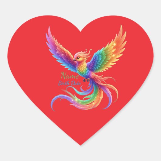 Personalized Rainbow Phoenix Name Birthdate Gift ハートシール (正面)