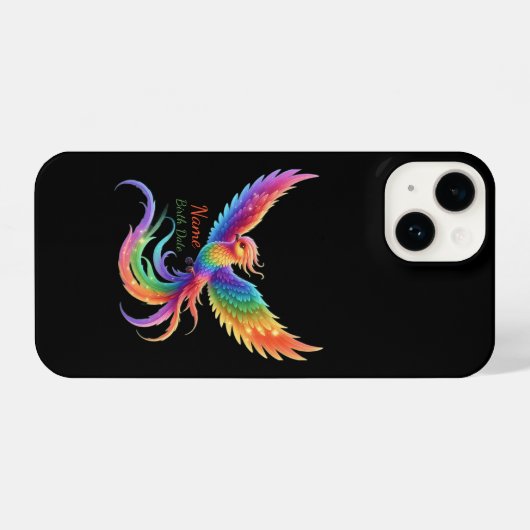 Personalized Rainbow Phoenix Name Birthdate Gift iPhoneケース (裏面横)