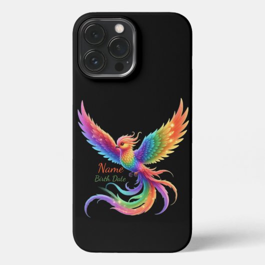 Personalized Rainbow Phoenix Name Birthdate Gift iPhoneケース (裏面)