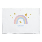 Personalized Rainbow Pillow Cover with Gold Stars  枕カバー (正面)