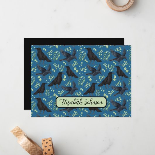Personalized Ravens Note Card in Blue ノートカード (正面/裏面インサイチュ)