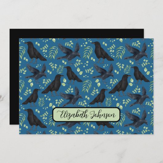 Personalized Ravens Note Card in Blue ノートカード (正面/裏面)