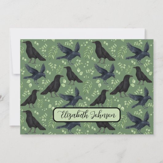 Personalized Ravens Note Card in Green ノートカード (正面)