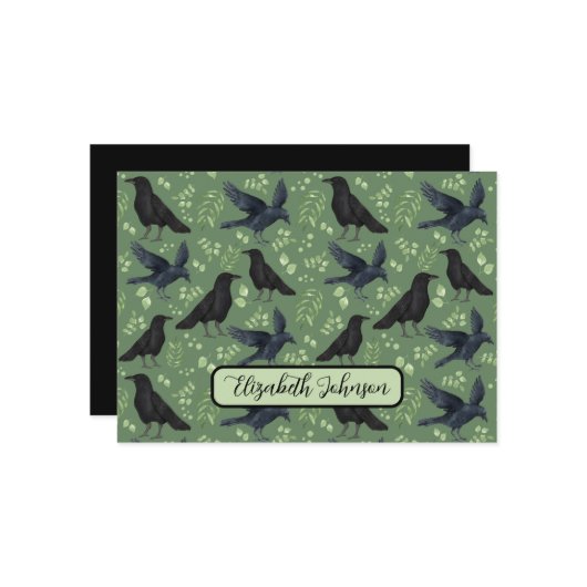 Personalized Ravens Note Card in Green ノートカード (正面/裏面インサイチュ)