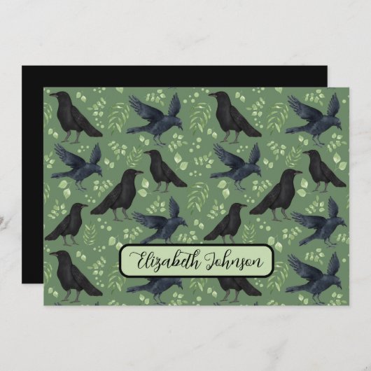 Personalized Ravens Note Card in Green ノートカード (正面/裏面)