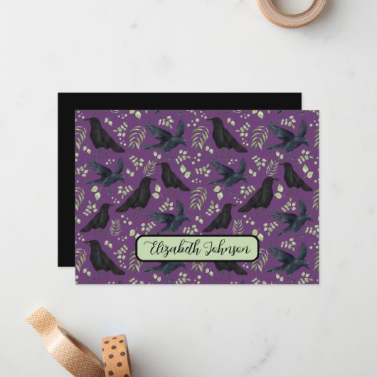 Personalized Ravens Note Card in Purple ノートカード (正面/裏面インサイチュ)