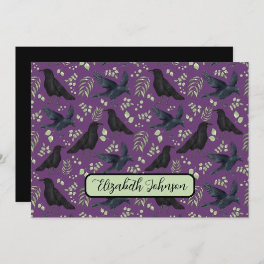 Personalized Ravens Note Card in Purple ノートカード (正面/裏面)