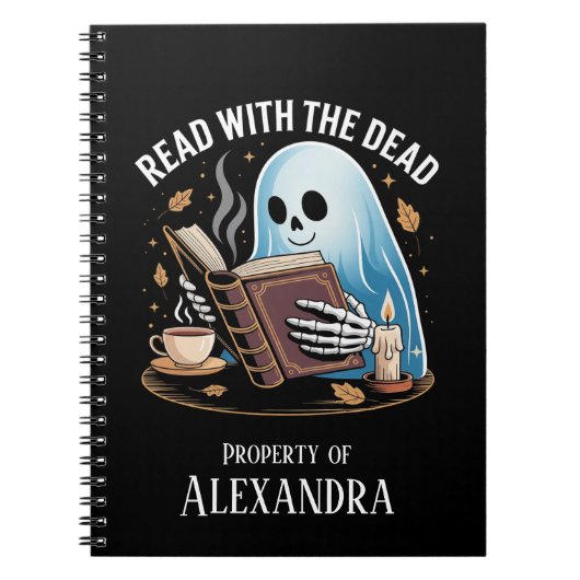 Personalized Reading Journal Spooky Ghost Skeleton ノートブック (正面)