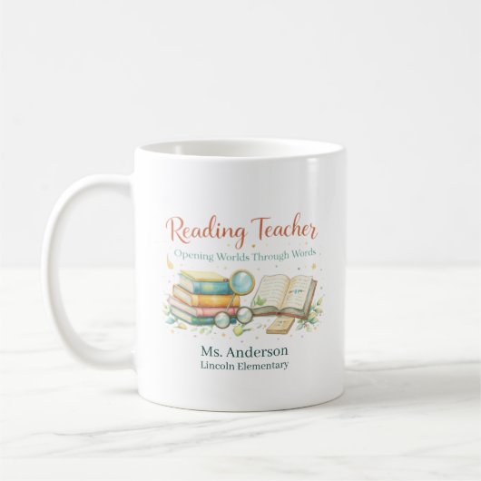 Personalized Reading Teacher Gift コーヒーマグカップ (左)
