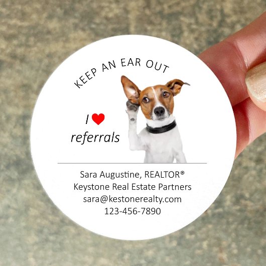 Personalized Realtor Referral Dog, Keep an Ear Out ラウンドシール