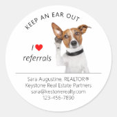 Personalized Realtor Referral Dog, Keep an Ear Out ラウンドシール (正面)