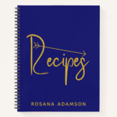 Personalized Recipe Journal (Indigo Blue & Gold) ノートブック (正面)