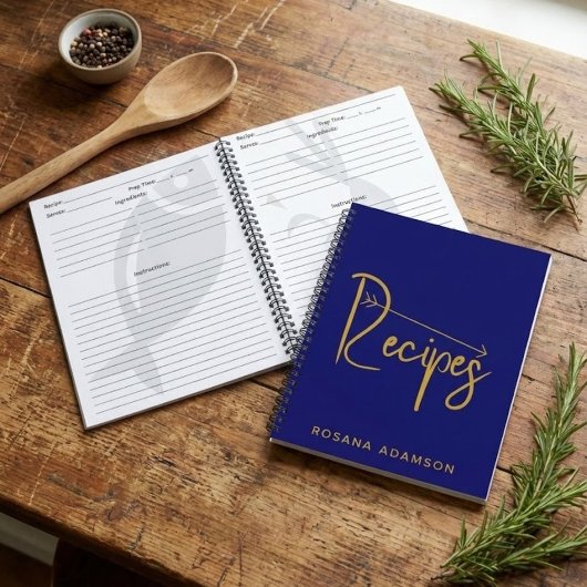 Personalized Recipe Journal (Indigo Blue & Gold) ノートブック
