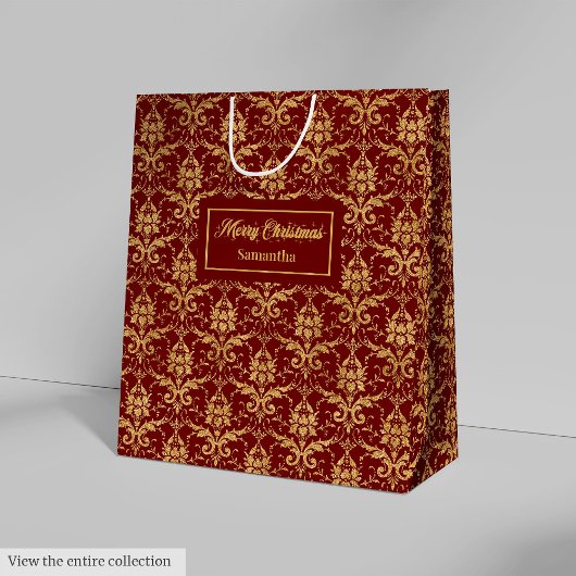 Personalized Red and Gold Christmas Gift Bag ミディアムペーパーバッグ
