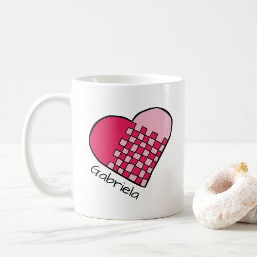 Personalized Red and Pink Woven Heart Doodle Mug コーヒーマグカップ (ドーナツ)