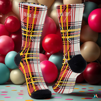 Personalized Red and Yellow Tartan Plaid Custom ソックス