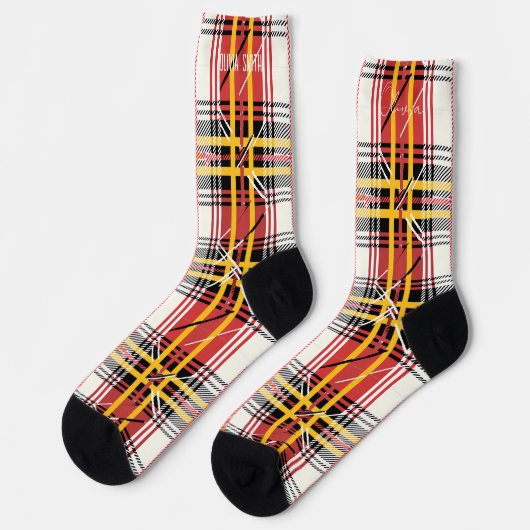 Personalized Red and Yellow Tartan Plaid Custom ソックス (左)