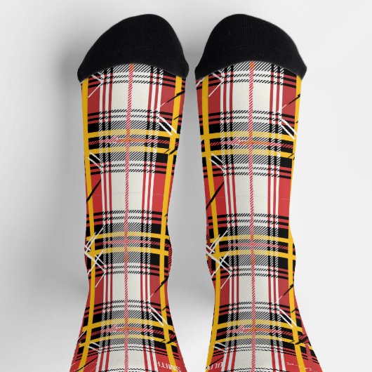 Personalized Red and Yellow Tartan Plaid Custom ソックス (上部)