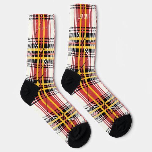 Personalized Red and Yellow Tartan Plaid Custom ソックス (右)