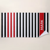 Personalized Red Black And White Multi Stripe ビーチタオル (正面)