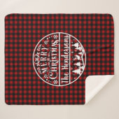 Personalized Red & Black Plaid Merry Christmas シェルパブランケット (正面(横))