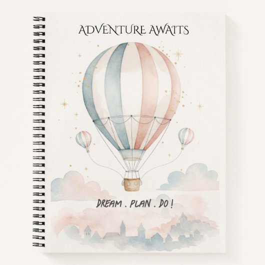 Personalized Red/Blue Stripe Hot Air Balloon ノートブック (正面)