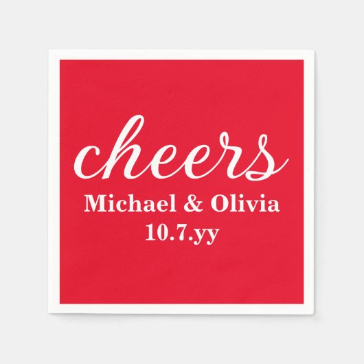 Personalized Red Bride Groom Wedding Bar Reception スタンダードカクテルナプキン (正面)
