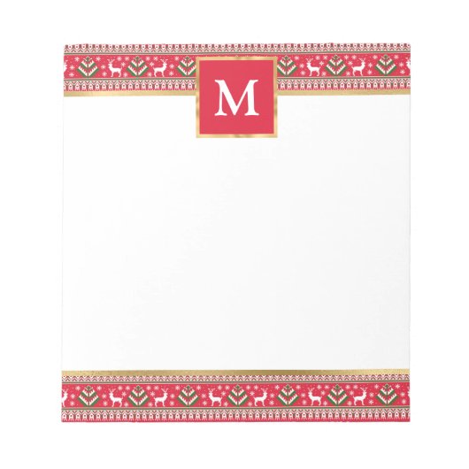Personalized Red Christmas Fair Isle ノートパッド (正面)