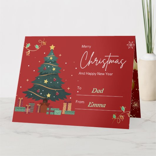 Personalized Red Christmas New Year カード (正面)