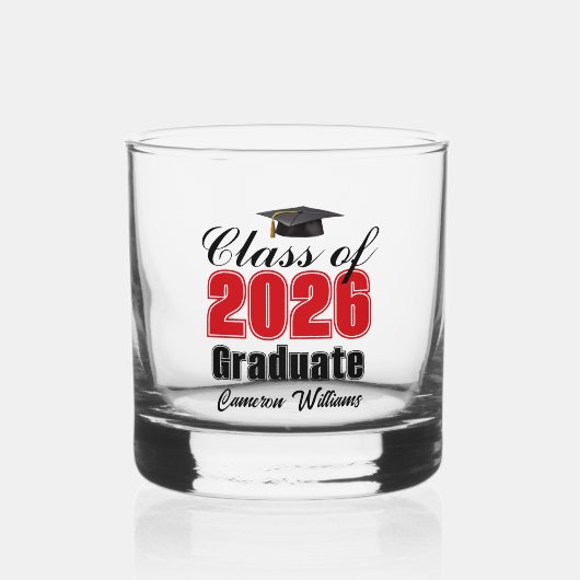 Personalized Red Class of 2026 Graduation ウイスキーグラス (正面)