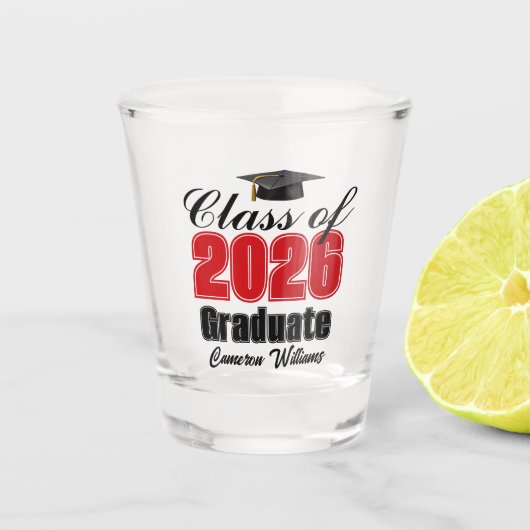 Personalized Red Class of 2026 Graduation Party ショットグラス (正面)