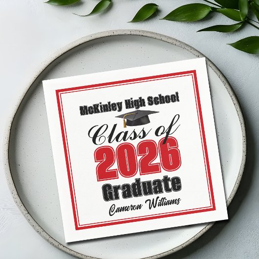 Personalized Red Class of 2026 Graduation Party スタンダードカクテルナプキン