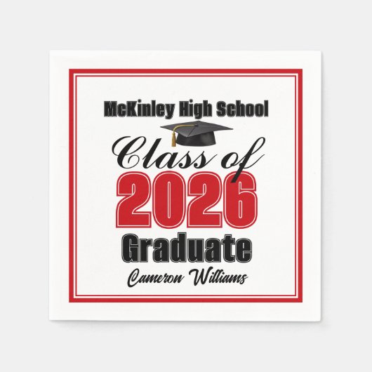 Personalized Red Class of 2026 Graduation Party スタンダードカクテルナプキン (正面)
