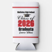 Personalized Red Class of 2026 Graduation Party スリム缶クーラー (正面)