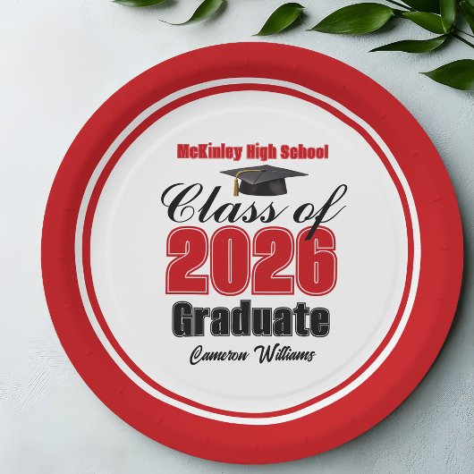 Personalized Red Class of 2026 Graduation Party ペーパープレート