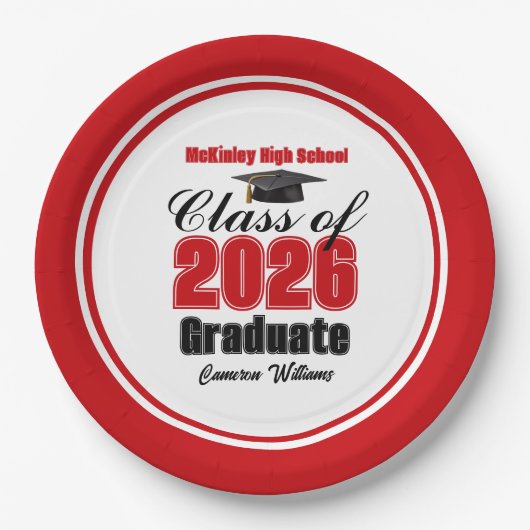 Personalized Red Class of 2026 Graduation Party ペーパープレート (正面)