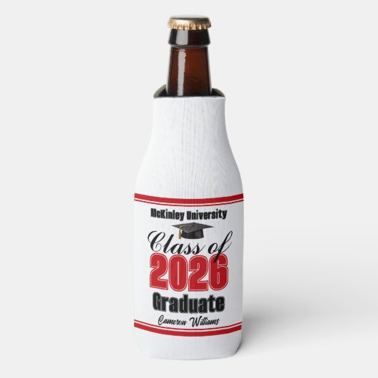 Personalized Red Class of 2026 Graduation Party ボトルクーラー (ボトル正面)