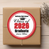 Personalized Red Class of 2026 Graduation Party ラウンドシール