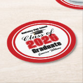 Personalized Red Class of 2026 Graduation Party ラウンドペーパーコースター (アングル)