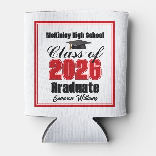 Personalized Red Class of 2026 Graduation Party 缶クーラー (正面)
