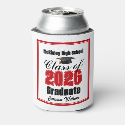 Personalized Red Class of 2026 Graduation Party 缶クーラー (缶裏面)