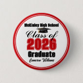 Personalized Red Class of 2026 Graduation Party 缶バッジ (正面)